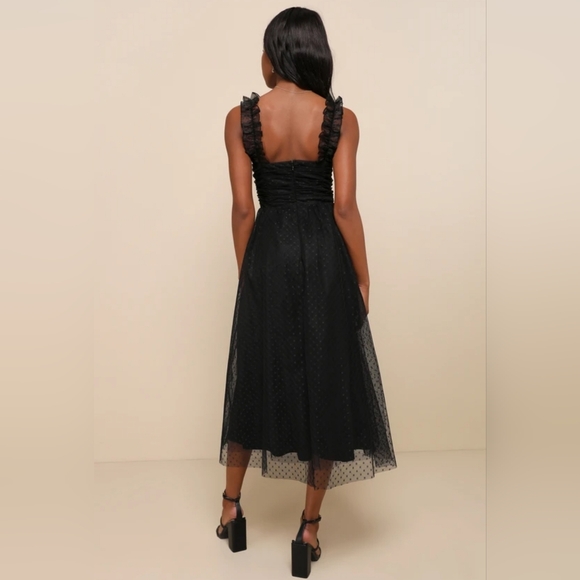 NWT! Lulus- Forever Celebrated Black Swiss Dot Ruched Tulle Midi Dress, Size XS - Picture 2 of 5